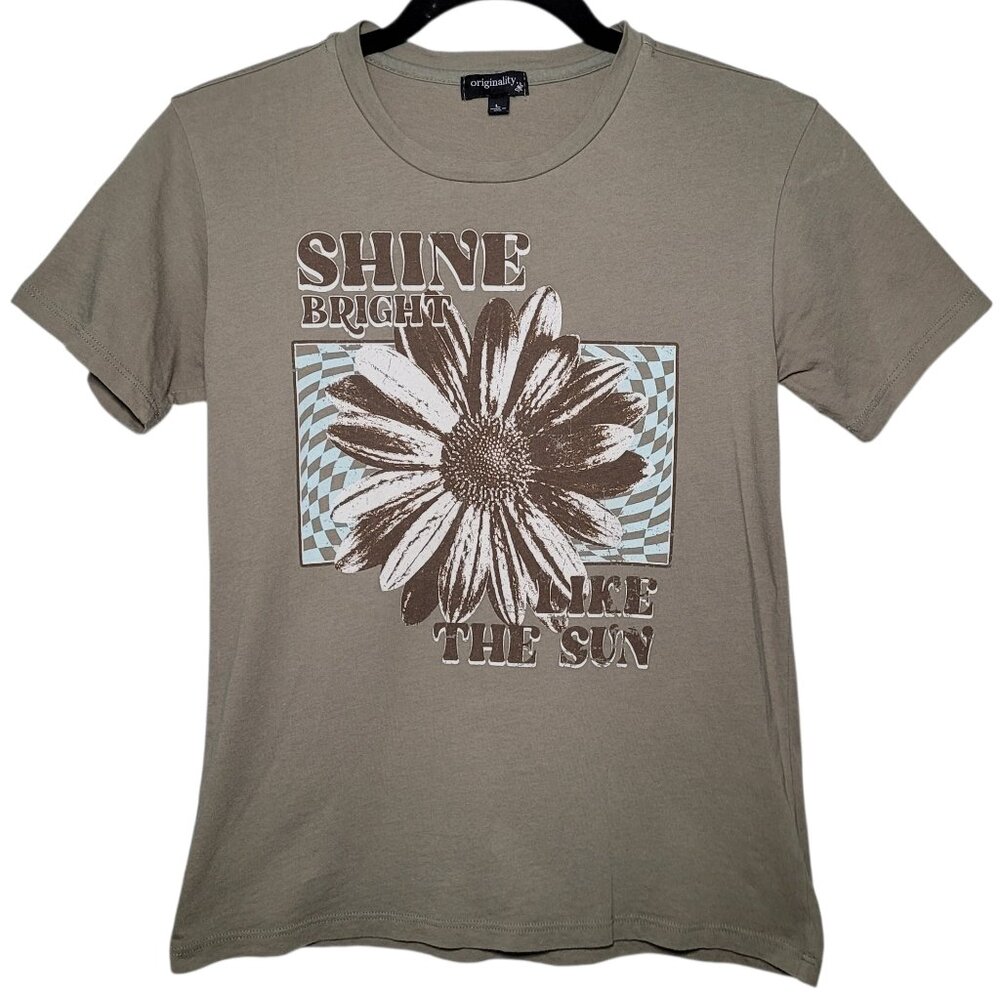 Originality Shine Bright Sunflower Graphic Tee Sage Green Girls Large Boho